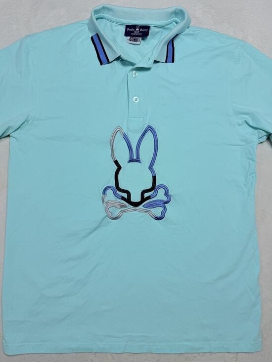 Psycho Bunny Other - Rare Psycho Big Bunny Logo Polo Shirt XXL Mens Aqua Mint Blue 100% Cotton